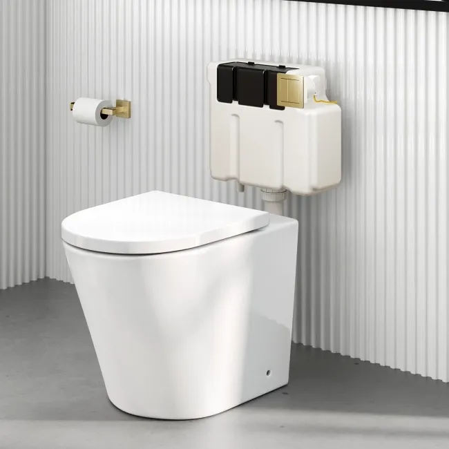 Detroit Cable Operated Concealed Cistern With Brushed Brass Square Push Button