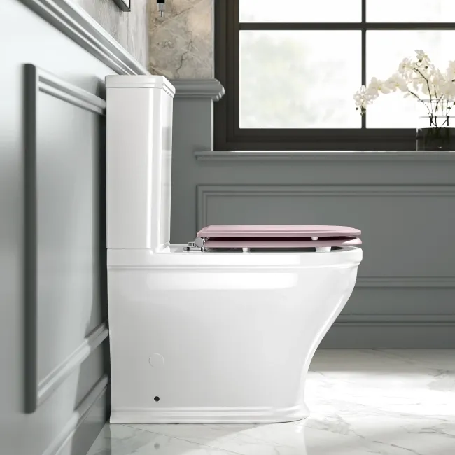Kansas Traditional Rimless Close Coupled Toilet With Cashmere Pink Wooden Seat