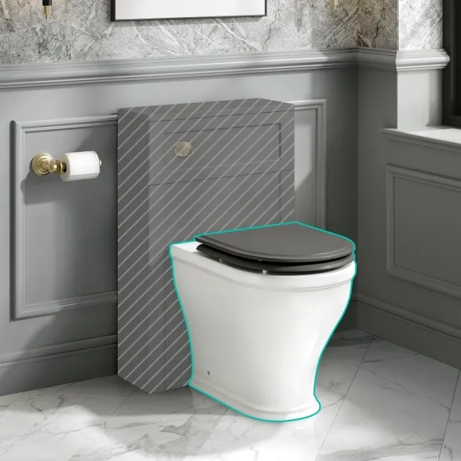 Kansas Traditional Rimless Back To Wall Toilet With Graphite Grey Wooden Seat - Brushed Brass Hinges
