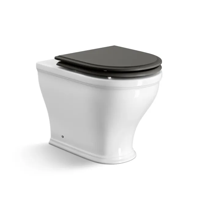 Kansas Traditional Rimless Back To Wall Toilet With Graphite Grey Wooden Seat - Brushed Brass Hinges