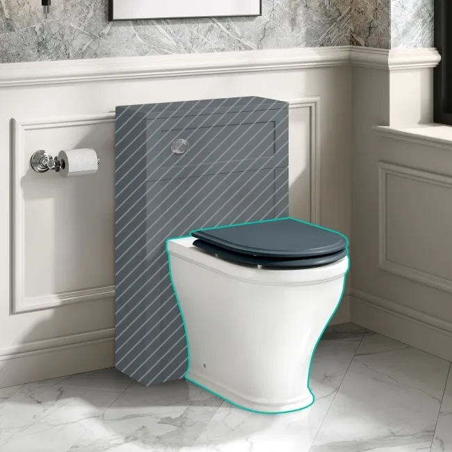 Kansas Traditional Rimless Back To Wall Toilet With Inky Blue Wooden Seat