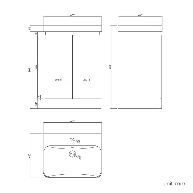 Corsica Gloss White Basin Vanity 600mm