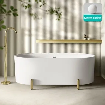 Shore 1700 Matt White Freestanding Bath - Gold Feet