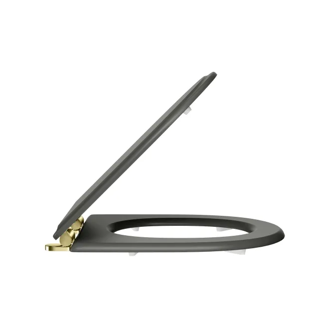 Kansas Traditional Graphite Grey Wooden Soft Close Seat with Brushed Brass Hinges