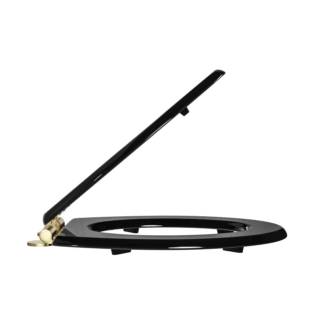 Alma Traditional Gloss Black Wooden Soft Close Seat with Brushed Brass Hinges