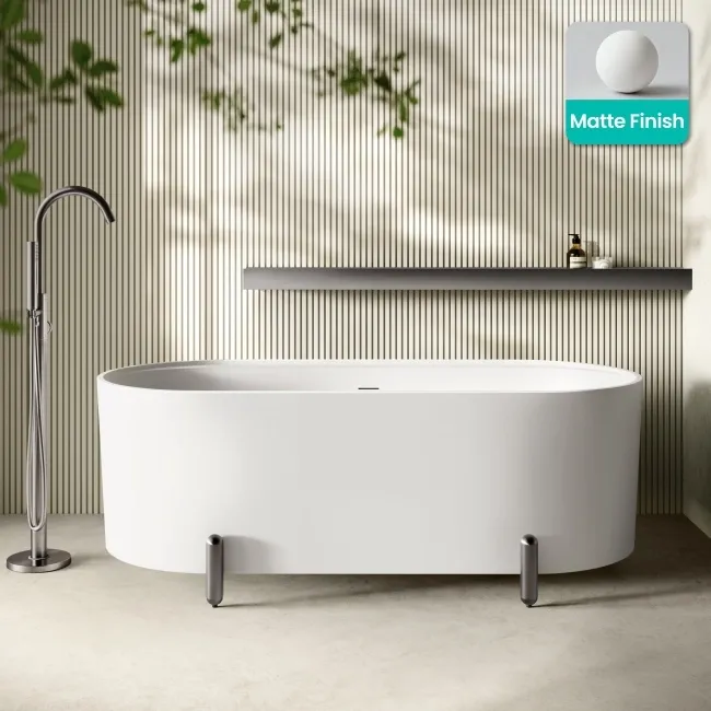 Shore 1700 Matt White Freestanding Bath - Gunmetal Feet
