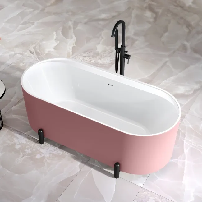 Shore 1700 Matt Pink Freestanding Bath - Matt Black Feet