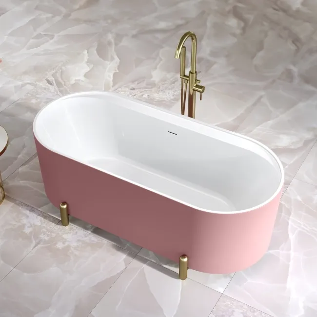 Shore 1700 Matt Pink Freestanding Bath - Gold Feet