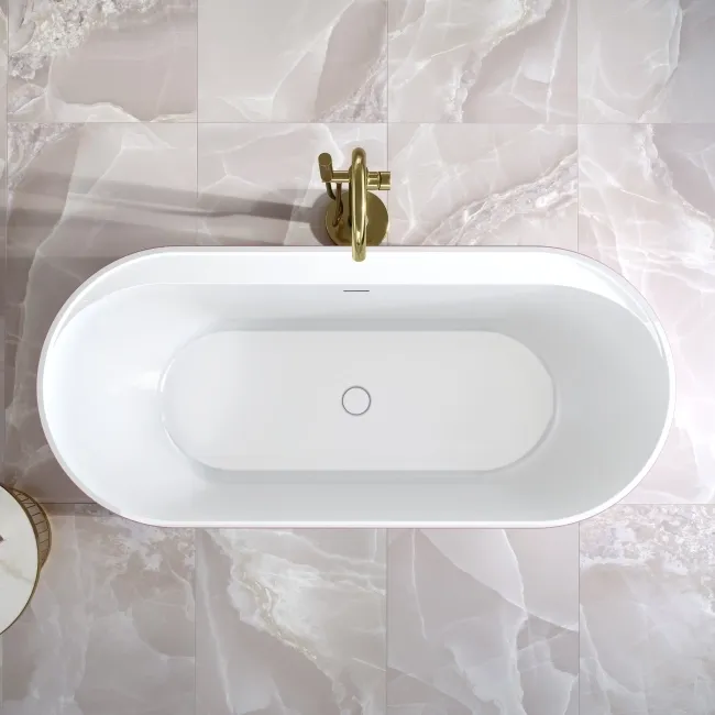 Shore 1700 Matt Pink Freestanding Bath - Gold Feet