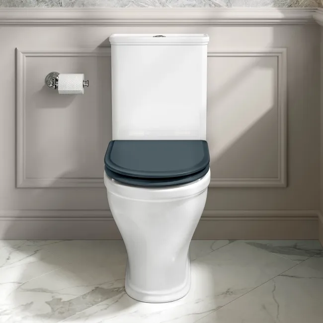 Kansas Traditional Rimless Close Coupled Toilet With Inky Blue Wooden Seat