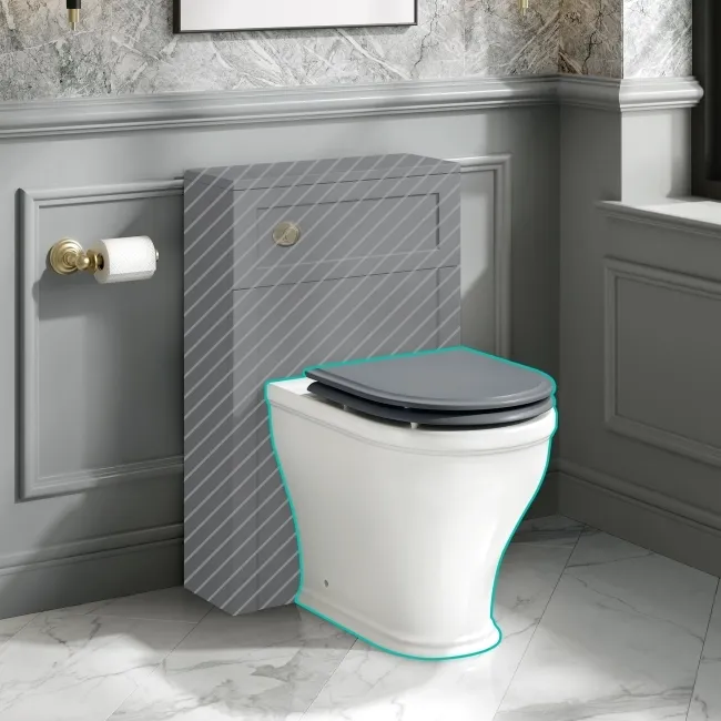 Kansas Traditional Rimless Back To Wall Toilet With Dove Grey Wooden Seat - Brushed Brass Hinges