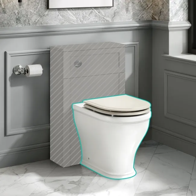 Kansas Traditional Rimless Back To Wall Toilet With Chalk White Wooden Seat