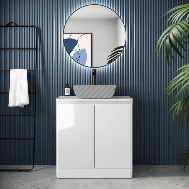 Corsica Gloss White Vanity with Marble Top 800mm - Excludes Counter Top Basin