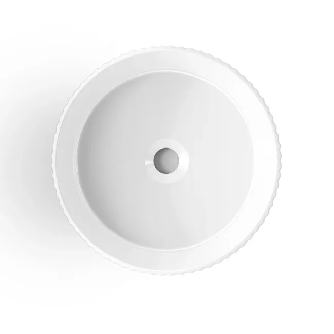 Crete Fluted Linen White Vanity Drawer with Marble Top & Nevis Basin 600mm