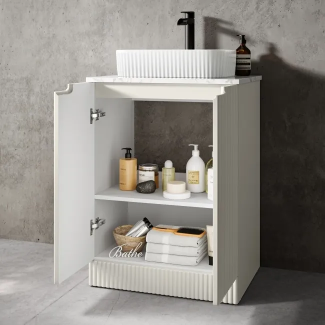 Crete Fluted Linen White Vanity with Marble Top & Reno Basin 600mm