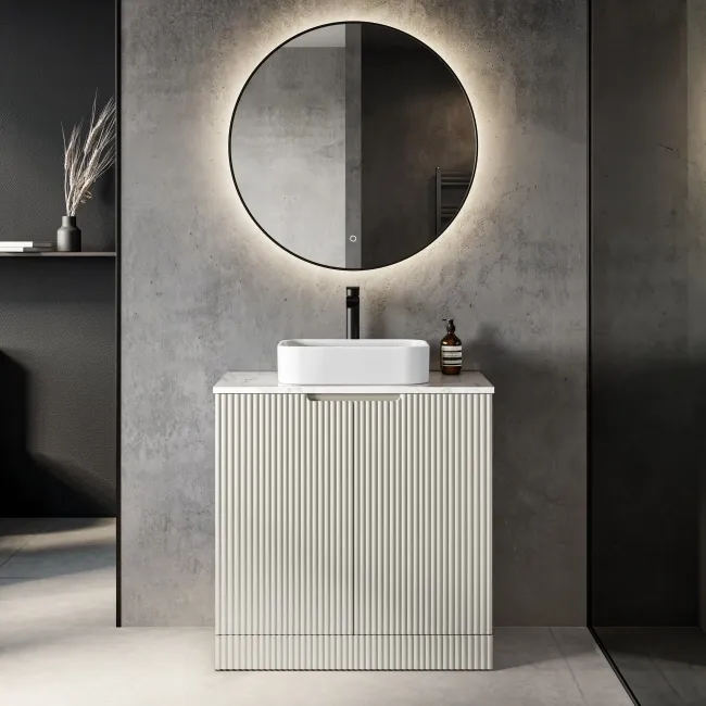 Crete Fluted Linen White Vanity with Marble Top & Marin Basin 800mm