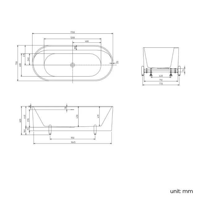Shore 1700 Matt Green Freestanding Bath - Matt Black Feet