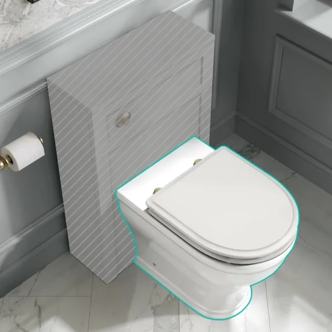 Kansas Traditional Rimless Back To Wall Toilet With Cotton White Wooden Seat - Brushed Brass Hinges