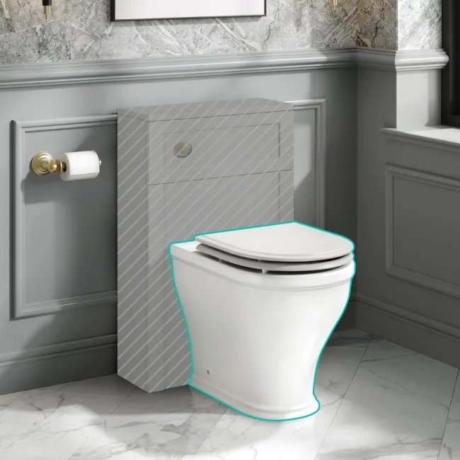 Kansas Traditional Rimless Back To Wall Toilet With Cotton White Wooden Seat - Brushed Brass Hinges