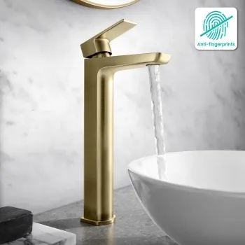 Ribble Brushed Brass High Rise Basin Mixer Tap
