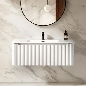 Sorrento Fluted Coastal White Wall Hung Basin Drawer Vanity 1000mm