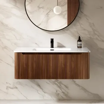 Sorrento Fluted Black Walnut Wall Hung Basin Drawer Vanity 1000mm