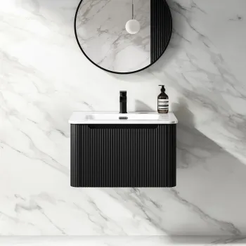 Sorrento Fluted Matt Black Wall Hung Basin Drawer Vanity 600mm