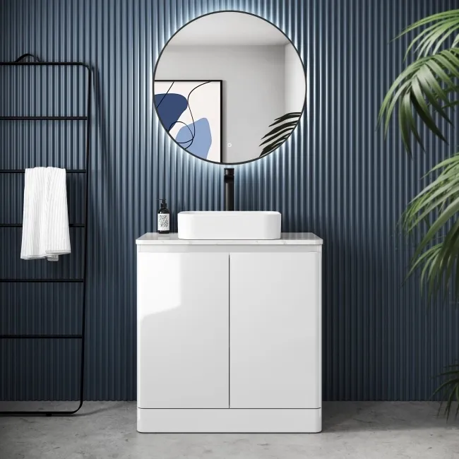 Corsica Gloss White Vanity with Marble Top & Marin Basin 800mm
