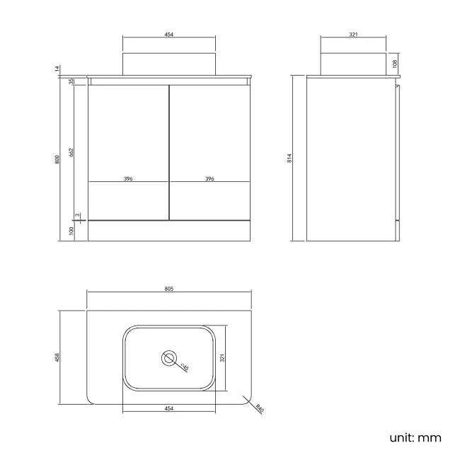 Corsica Gloss White Vanity with Marble Top & Marin Basin 800mm