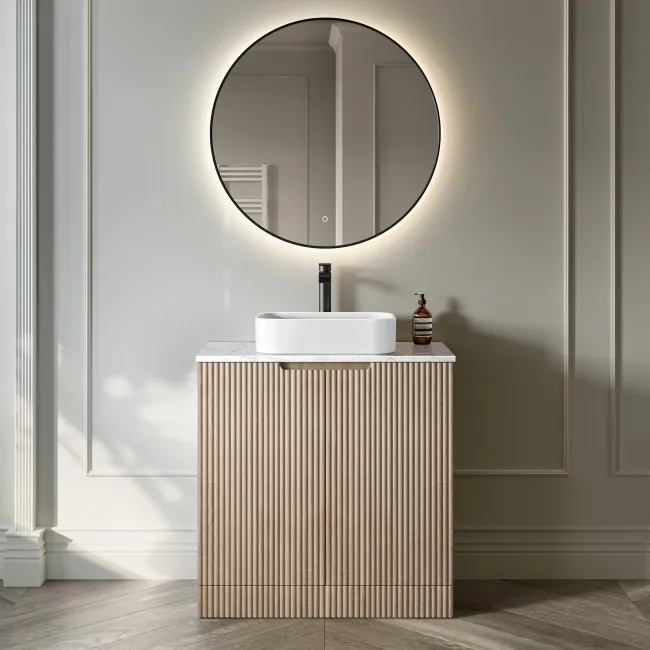 Crete Fluted Apex Oak Vanity with Marble Top & Marin Basin 800mm