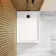 Doha Rectangular Gloss White Anti-Slip Stone Shower Tray 1100x800mm & Riser Kit