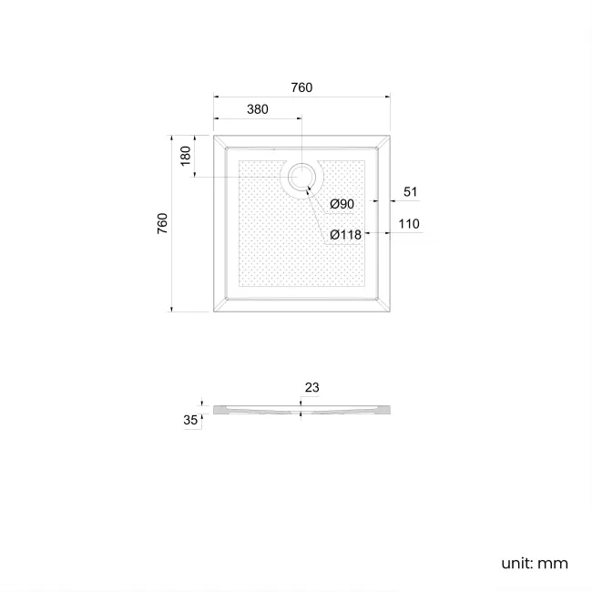 Doha Square Gloss White Anti-slip Stone Shower Tray 760x760mm