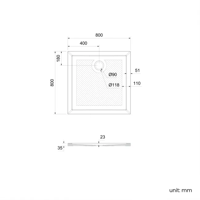 Doha Square Gloss White Anti-slip Stone Shower Tray 800x800mm