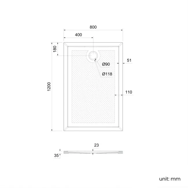 Doha Rectangular Gloss White Anti-slip Stone Shower Tray 1200x800mm