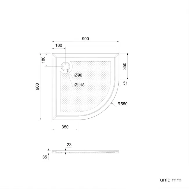 Doha Quadrant Gloss White Anti-slip Stone Shower Tray 900x900mm