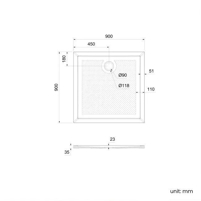 Doha Square Gloss White Anti-slip Stone Shower Tray 900x900mm
