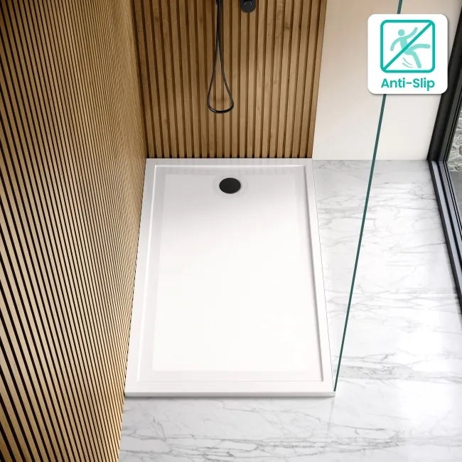 Doha Rectangular Gloss White Anti-slip Stone Shower Tray 1400x900mm