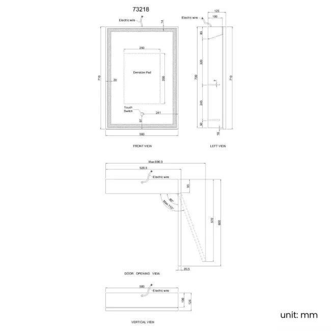 Mia Black Framed Illuminated LED Mirror Cabinet 710x500mm