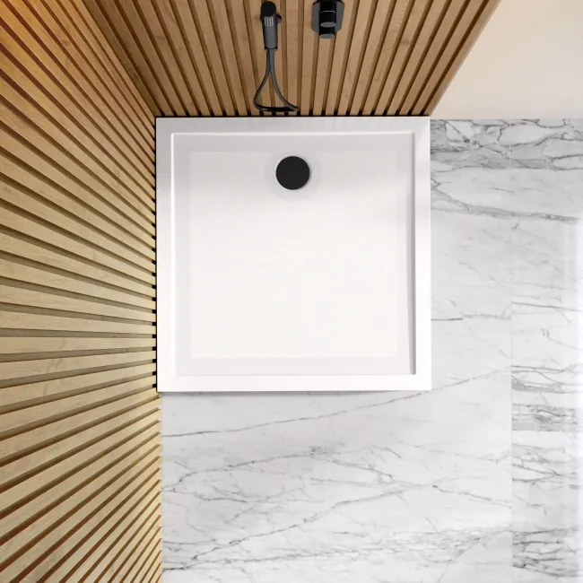 Doha Square Gloss White Anti-Slip Stone Shower Tray 760x760mm & Riser Kit