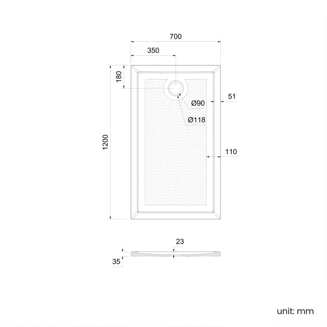 Doha Rectangular Gloss White Anti-Slip Stone Shower Tray 1200x700mm & Riser Kit