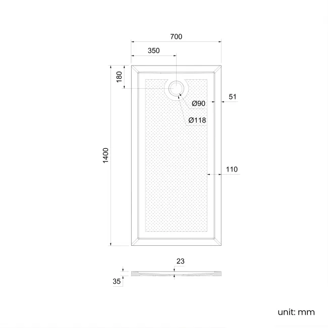 Doha Rectangular Gloss White Anti-Slip Stone Shower Tray 1400x700mm & Riser Kit