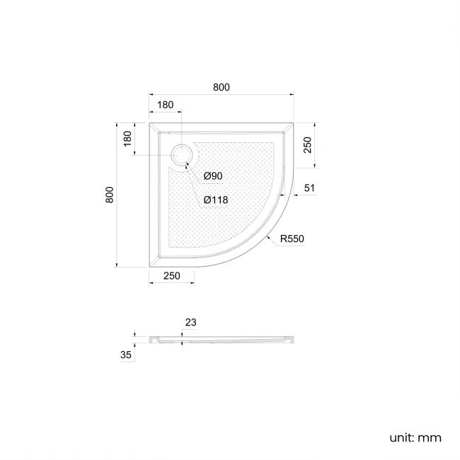 Doha Quadrant Gloss White Anti-Slip Stone Shower Tray 800x800mm & Riser Kit