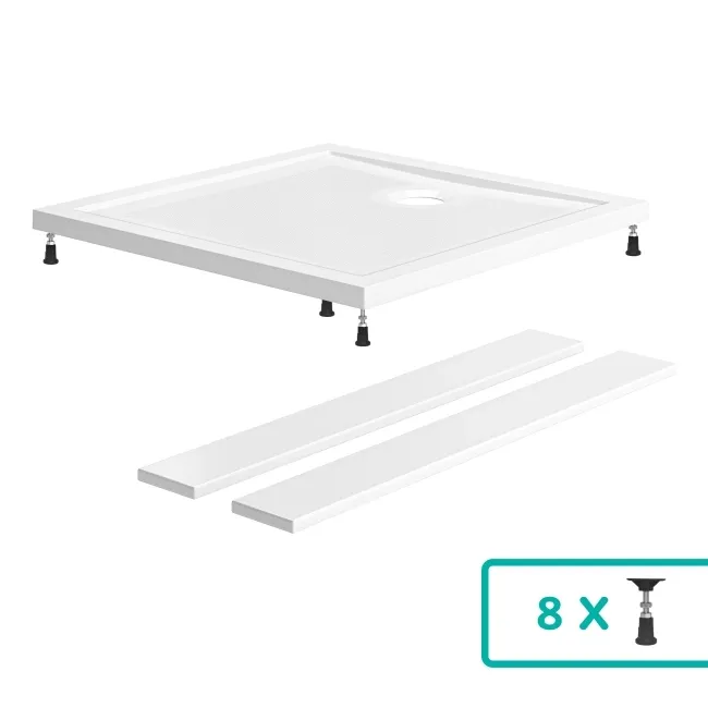 Doha Square Gloss White Anti-Slip Stone Shower Tray 800x800mm & Riser Kit