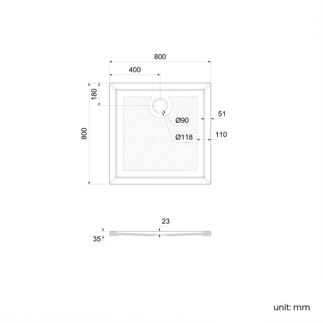 Doha Square Gloss White Anti-Slip Stone Shower Tray 800x800mm & Riser Kit