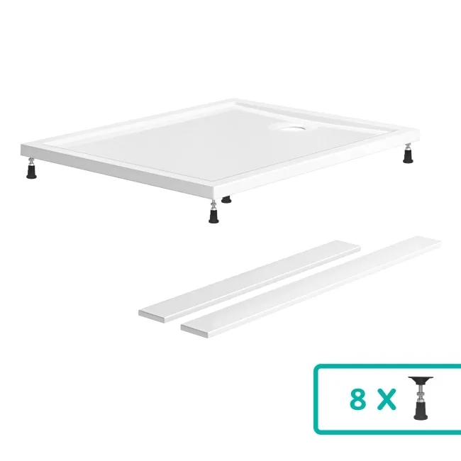 Doha Rectangular Gloss White Anti-Slip Stone Shower Tray 1000x800mm & Riser Kit