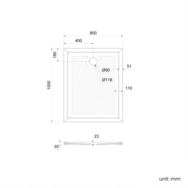 Doha Rectangular Gloss White Anti-Slip Stone Shower Tray 1000x800mm & Riser Kit