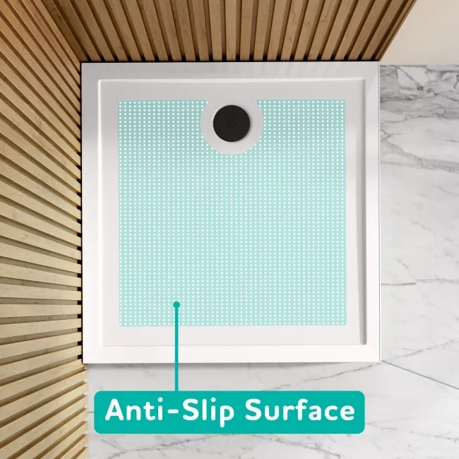 Doha Rectangular Gloss White Anti-Slip Stone Shower Tray 1200x800mm & Riser Kit