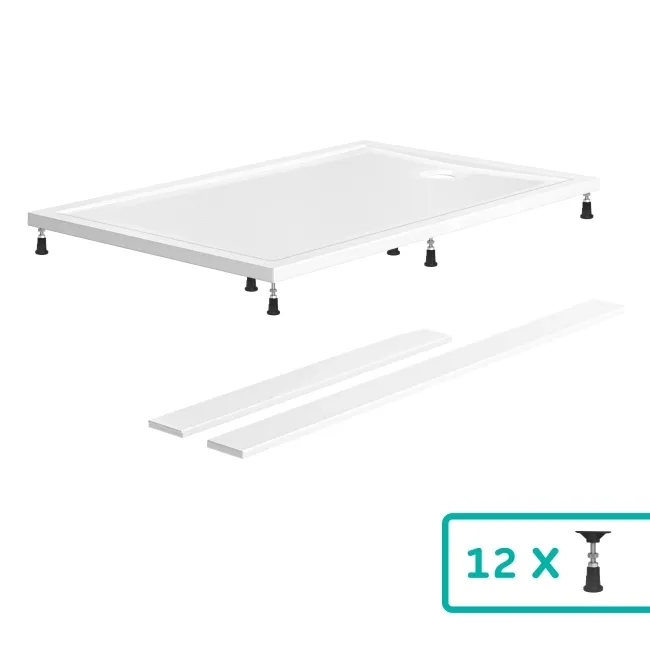 Doha Rectangular Gloss White Anti-Slip Stone Shower Tray 1400x800mm & Riser Kit