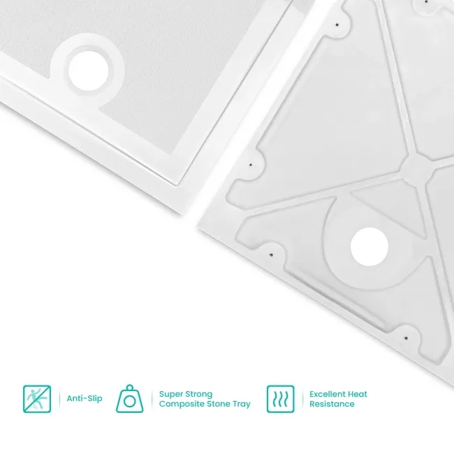 Doha Quadrant Gloss White Anti-Slip Stone Shower Tray 900x900mm & Riser Kit