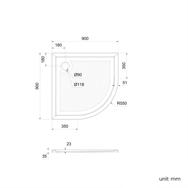 Doha Quadrant Gloss White Anti-Slip Stone Shower Tray 900x900mm & Riser Kit